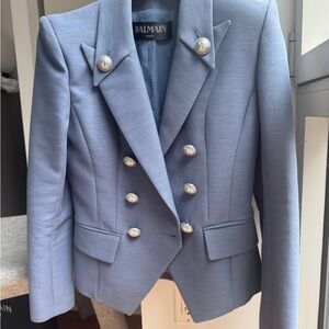 Balmain Women's Slate Blue Blazer with Silver Buttons